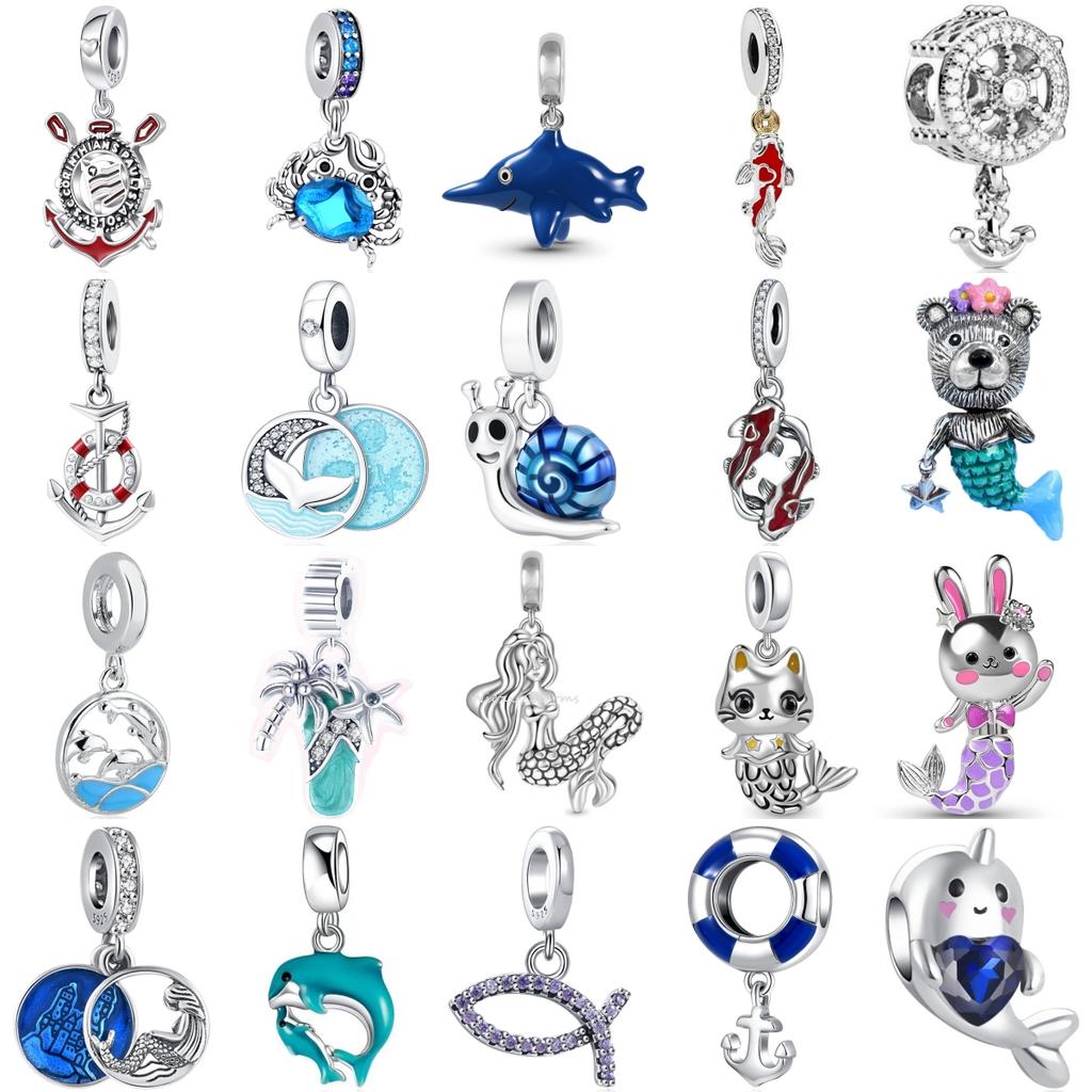 Newsterlling Copper Elegant Blue Ocean Mermaid Koi Crab Charm Pendant Fit Original Bracelet Diy Women Jewelry Accessories