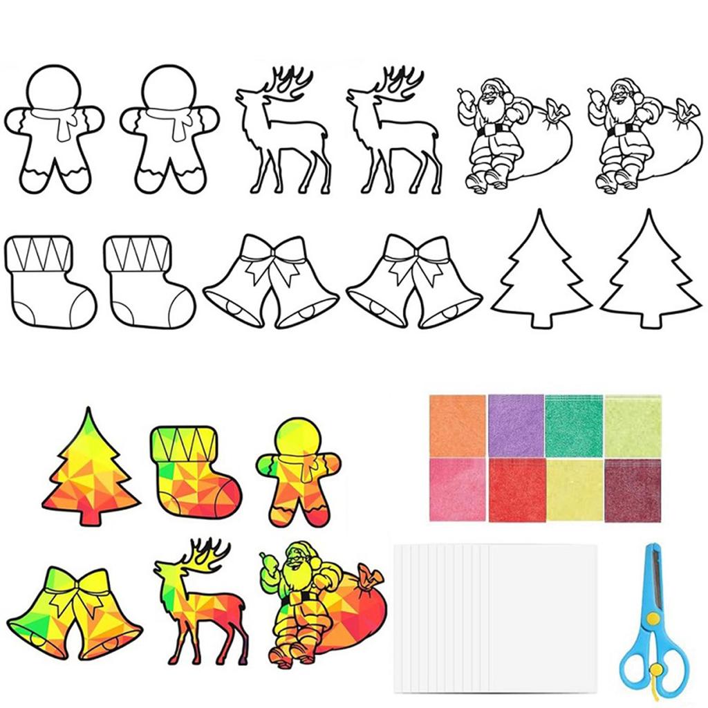 12 Pack Christmas Window Stickers Handmade DIY Paper Art Craft Kit Window Pictures Craft Templates for Wall and Room Decoration
