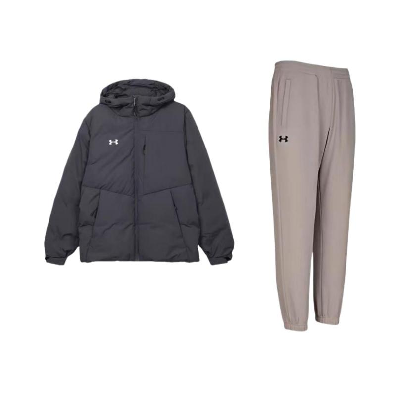 

Under Armour Thick Solid Color Hooded Long Sleeve Down Jacket Logo Design Mid Waist Pants Casual Sports Suit Men suit 24600705-203+-23600801-013 S