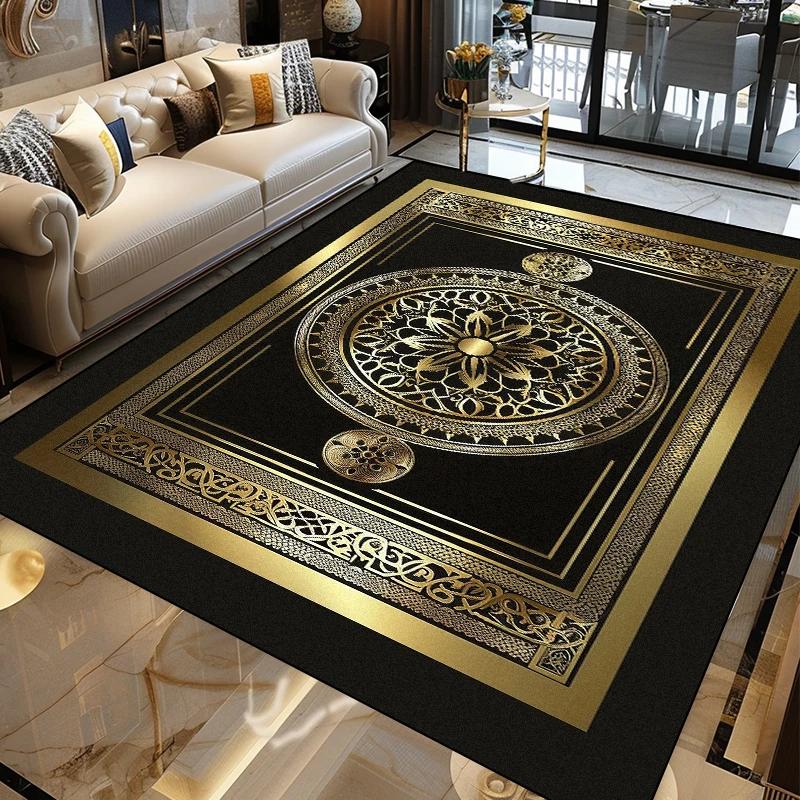 Luxury Modern Golden Carpet Abstract Living Room Decor Large Area Rug Coffee Table Side Mat Tapis Salon Home Decoration