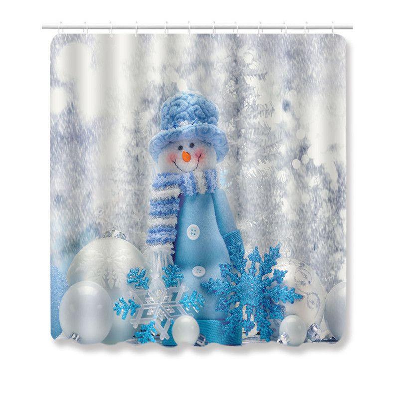 4pcs Shower Christmas Curtain Toilet Cushion Set Cover Mat Pad Rug Xmas Bathroom