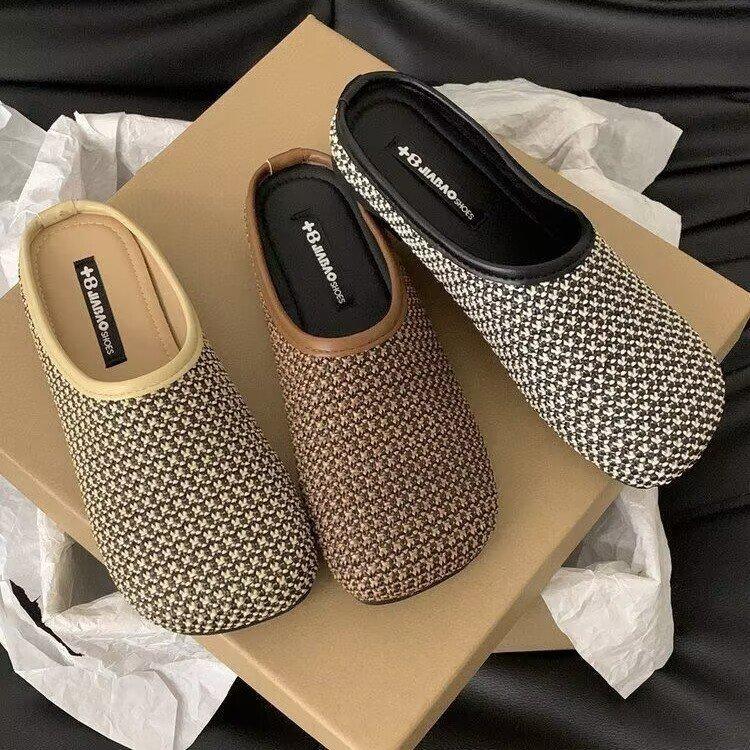 2024 New Women's Slipper Gentle Wrap Head Half Slipper Ladies Summer Coat New Flat Without Heels Lazy Muller Flip-flops Ladies