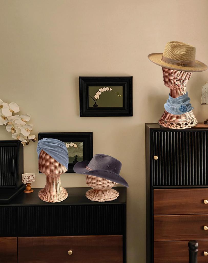 CHADWICK Wig Mannequin Head, Rattan, Tall, 52cm Head Circumference, Tabletop Display, Handmade Mannequin Head, Wig Stand, Head Mannequin