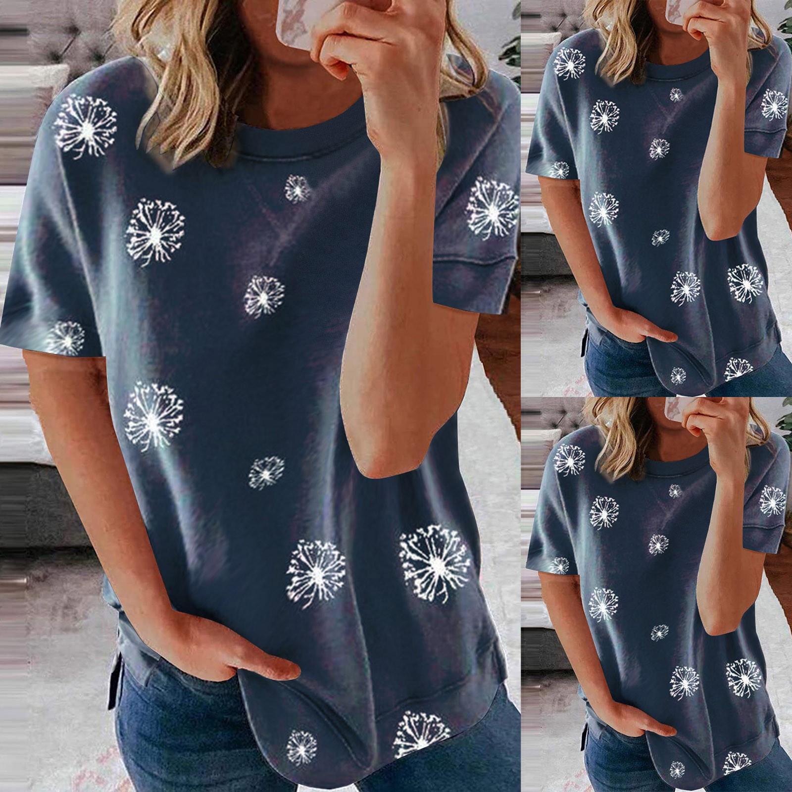 

Woman s Casual Fashion Short Sleeve Print Round Neck Pullover Thin T-shirt Tops