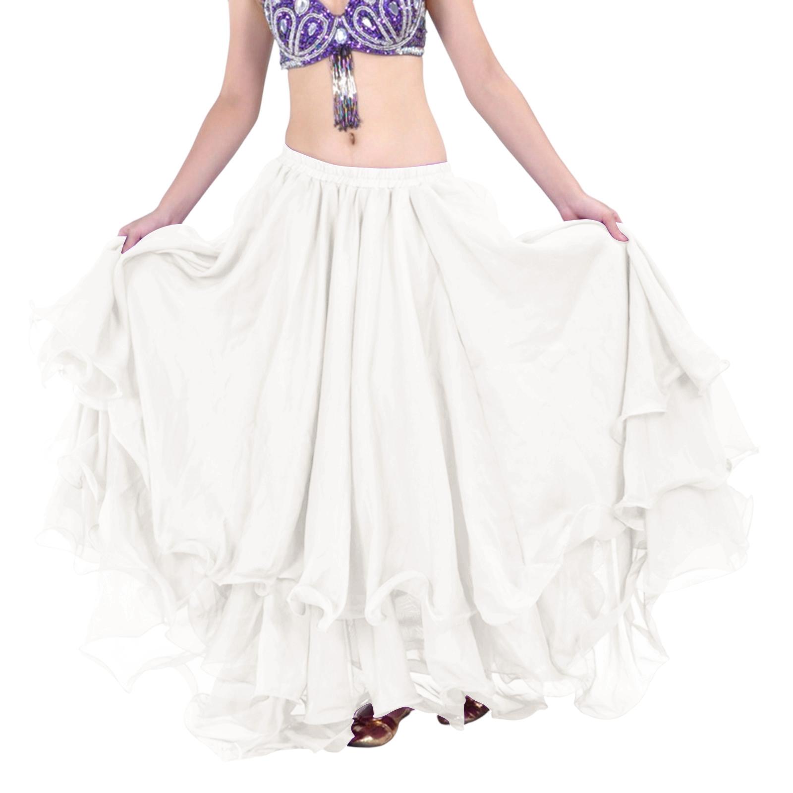 

Rolled Hem Flared Belly Dance Skirt 3 Layer Chiffons Lightweight Breathable Polyester Stage Performances Outfit 5