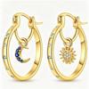 Double Layer Star Moon Hoop Earrings for Women Elegant Fashionable Trendy Jewelry