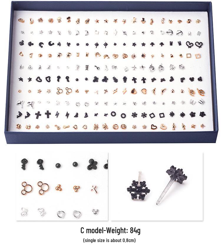 Korean 100-Pair Plastic Boxed Earrings Set - Soft Clay Drip Design, Diamond Glue Needle, Anti-Allergic.