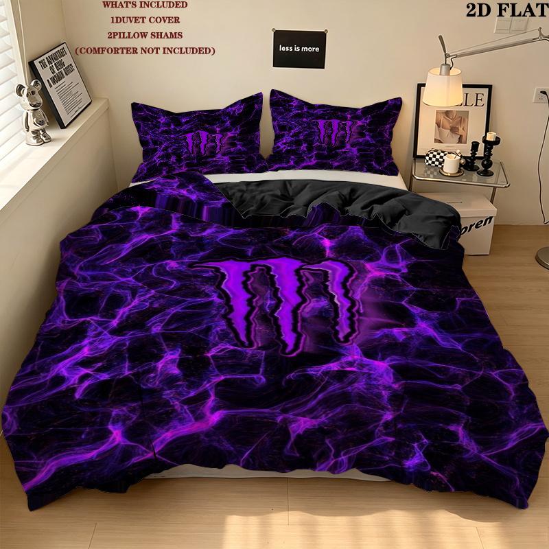 Monster Energy Pattern Bedding uilt Set uilt Cover Pillowcase Home Decoration Birthday Gift (1 * duvet cover + 2 * pillowcase without core)