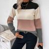 Femei Topuri Tricotate Gât Rotund Mânecă Lungă Tricot Pulover cu Blocuri de Culoare