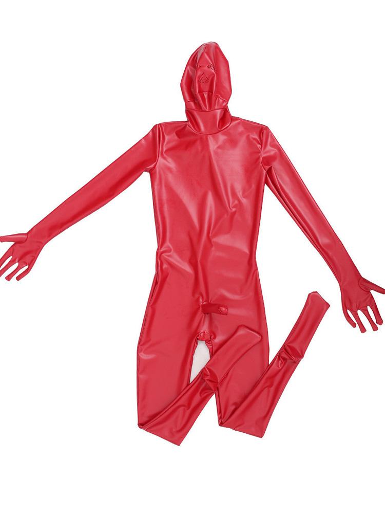 Sexy Oil Shiny Full Bodysuit Latex Elasitc Sexy Tight Zipper Open Crotch Cosplay Leotard U Convex Pouch Jumpsuit Plus Size