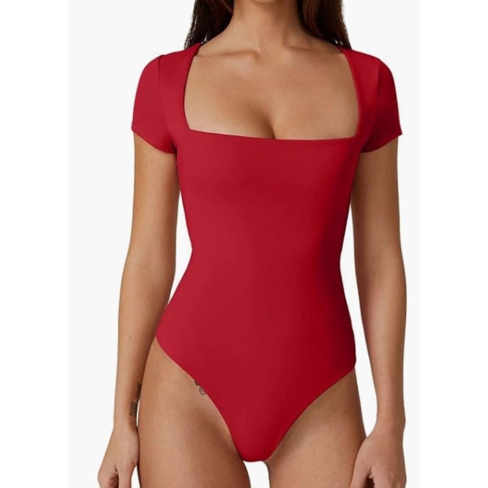 

Women s Square Neck Short Sleeve Long Sleeve Bodysuit Sexy Body Suits Shirt Slim Fitted Tops Bodysuits XL