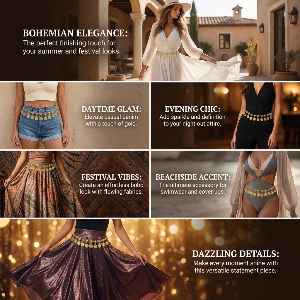 Retro Exotic Charm Metal Coin Tassel Waist Chain for Women Belly Dance Sexy Body Chain Dress Jewelry Accessories