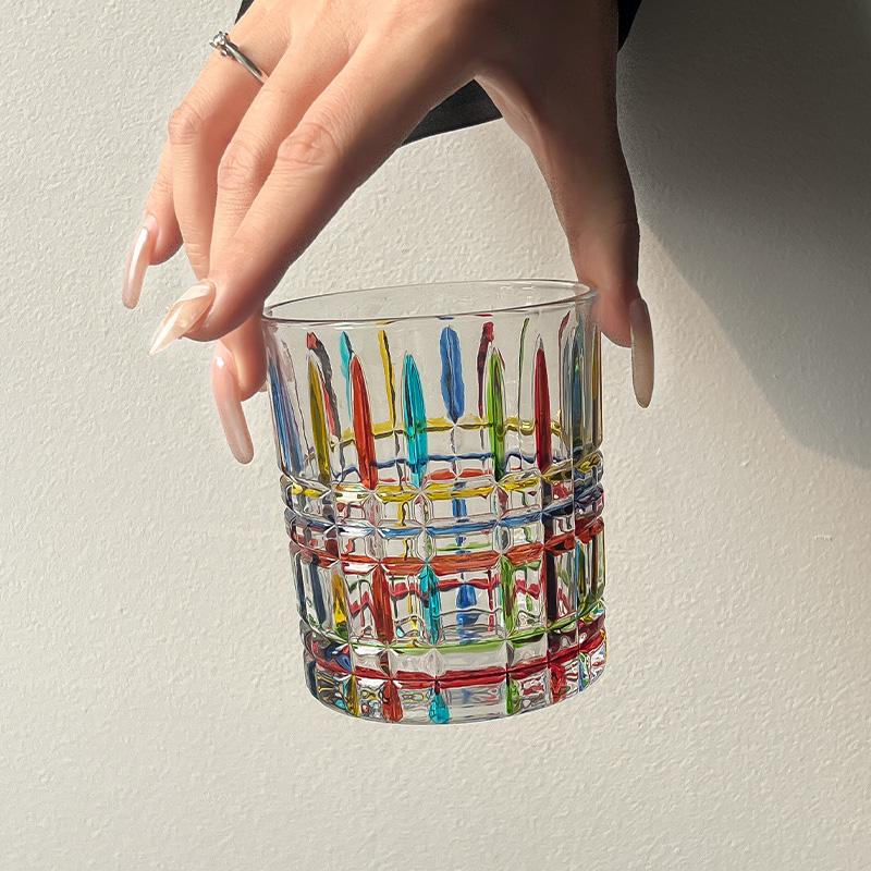 Bicchiere da Whiskey in Vetro Cristallo Colorato Dipinto Stile Europeo, Bicchiere da Acqua per la Casa, Tazza da Tè, Bicchiere da Acqua in Vetro Colorato con Motivo Intrecciato
