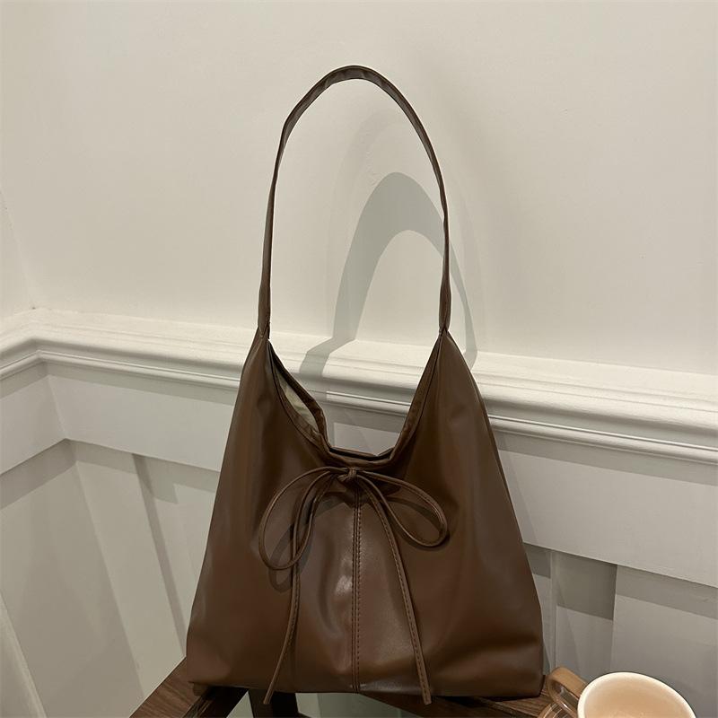 Casual Retro Large-Capacity Bow Solid Color Simple Purchase Fashion Class Commuter Shoulder Tote Bag