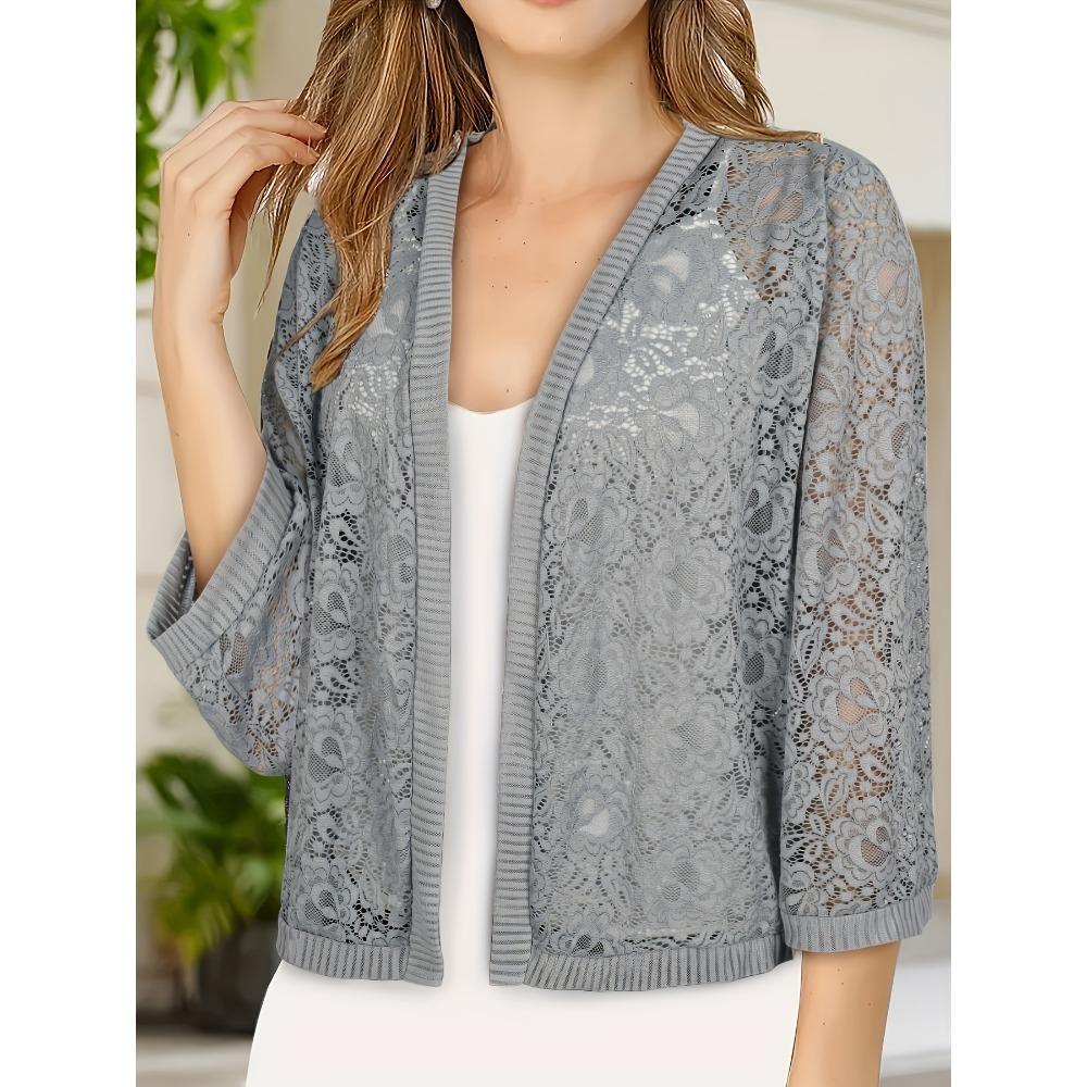 V-Ausschnitt Dreiviertelarm Modisches Damenoberteil Spitze Hochwertige Strickjacke