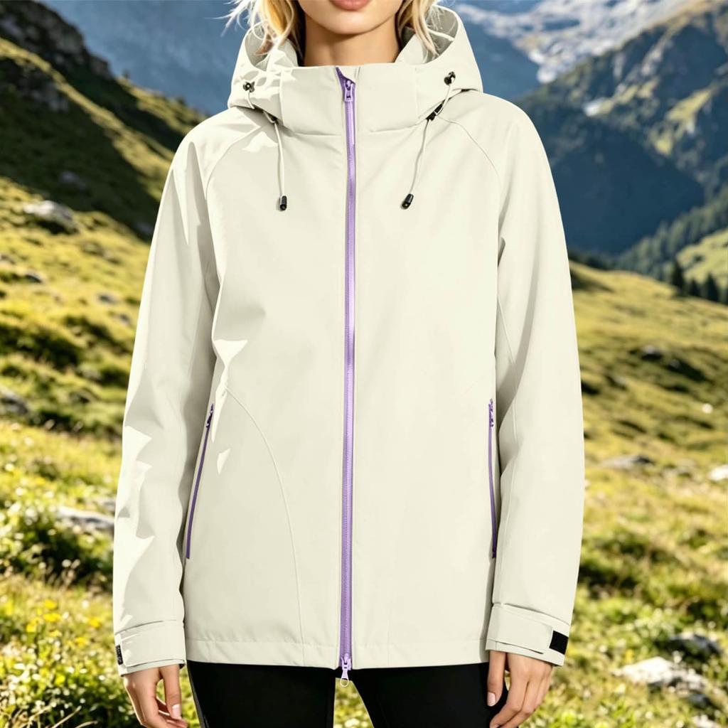 Women's Casual Zip-Up Hooded Windbreaker Jacket for Outdoor Hiking Running