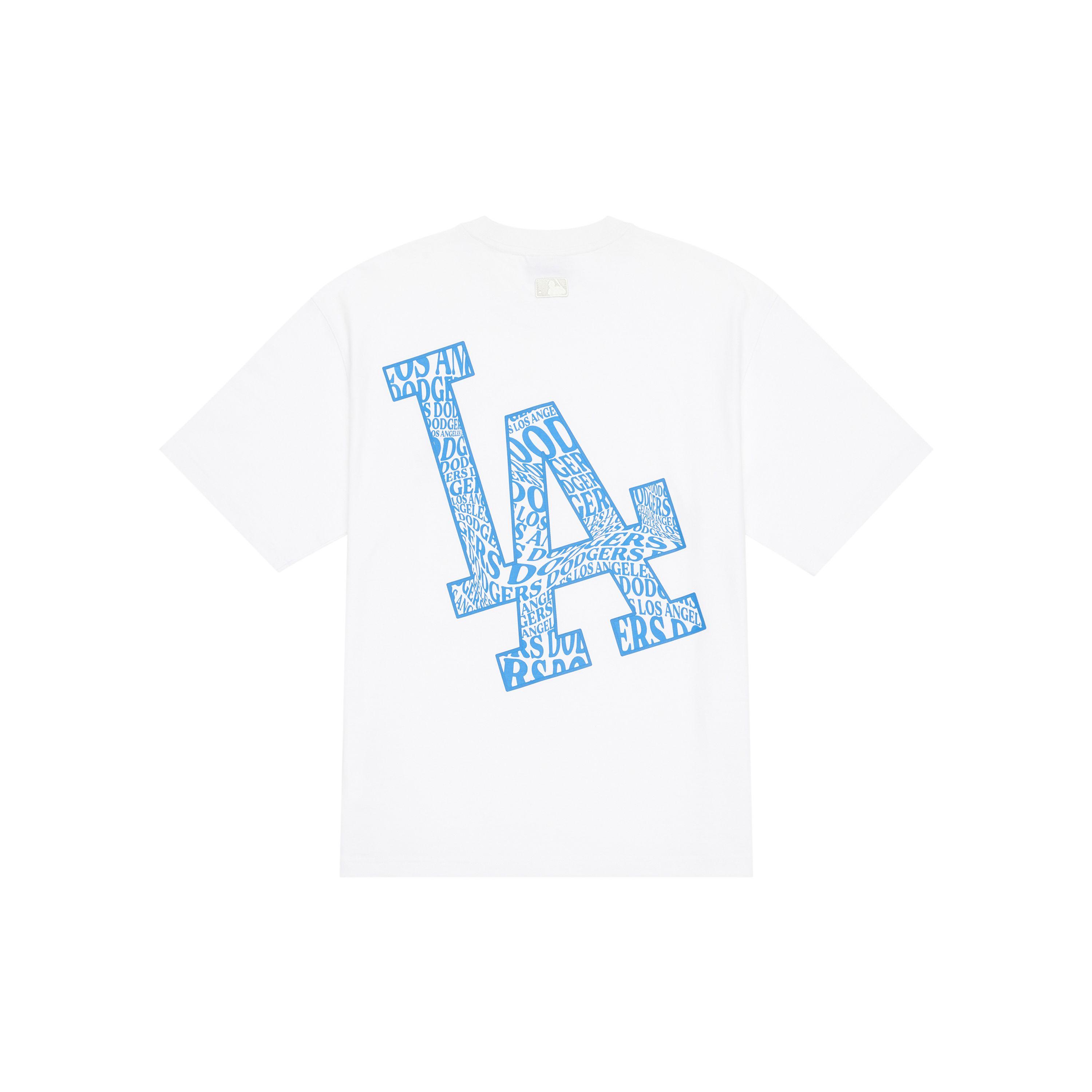MLB Los Angeles Dodgers Buchstabenlogo Aufdruck Rundhals Kurzarm T-Shirt Unisex Oberteile Cremeweiß 3ATSU0143-07WHS XXL gray