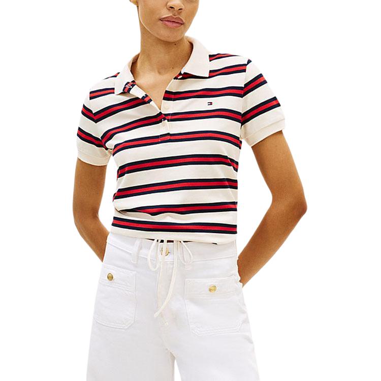 Tommy Hilfiger Striped Logo Short Sleeve Polo Shirt Women tops WW0WW4924703L