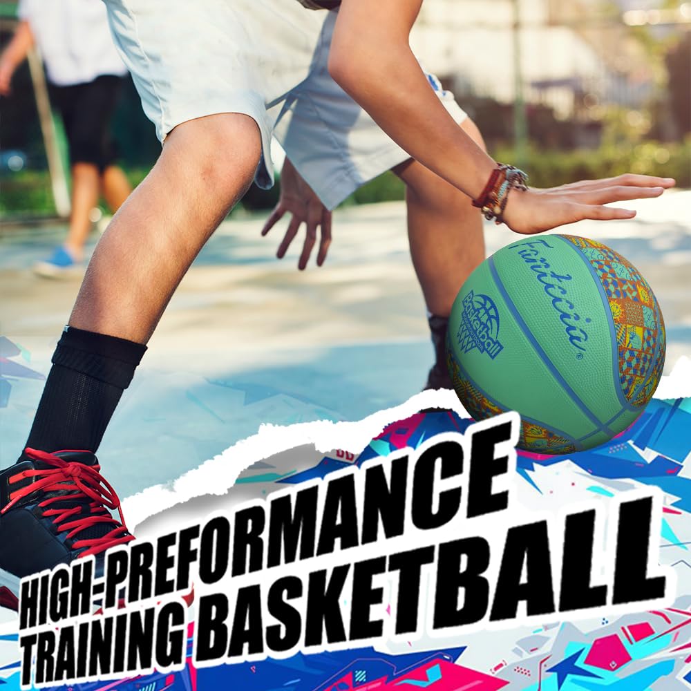 Fantecia Basketball Size Rubber Blue Square Perfect Gift for Teens 5, Indoor/Outdoor Ball, Pattern,