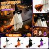 Halloween Hanging Witch Decoration with Tulle Flying Broomstick for Home Decor