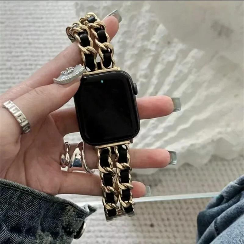 Fashion Leather Stainless Steel Bracelet Link For Apple Watch Band Series 11/8/7/6/10/9 40mm 41mm 38mm 42mm 44mm 45mm 46mm Strap