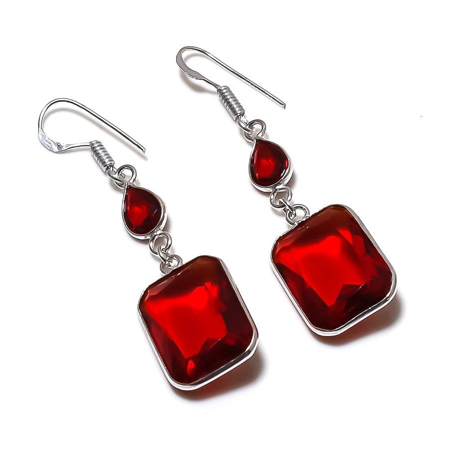 

Серьги из серебра 925 пробы с натуральным гранатом, ручной работы, 2,17 дюйма, c8l44