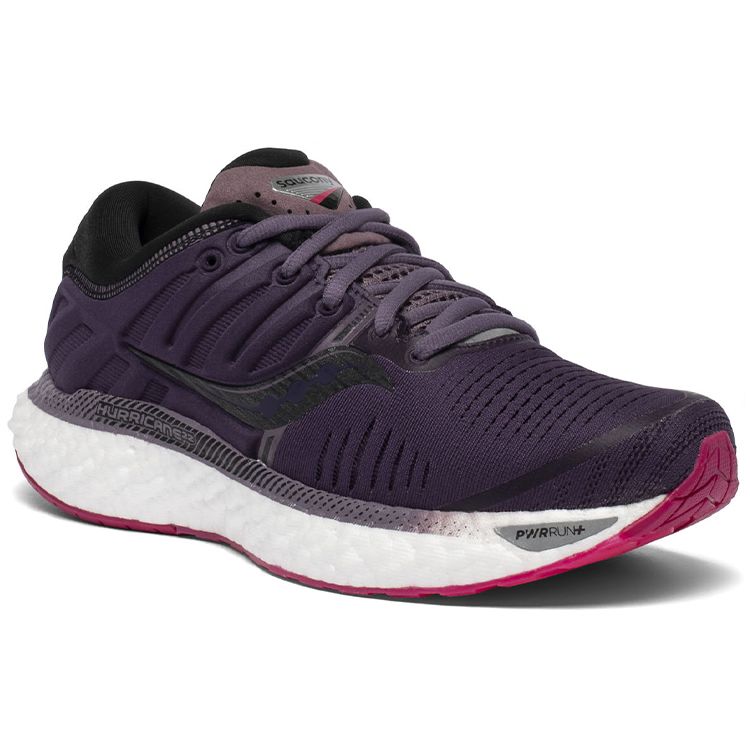 SAUCONY Hurricane 22 Comfortable Mesh Cushioning Lightweight Non-Slip Support Low-Top Running Shoes Women Sneaker Purple Black S10544-20