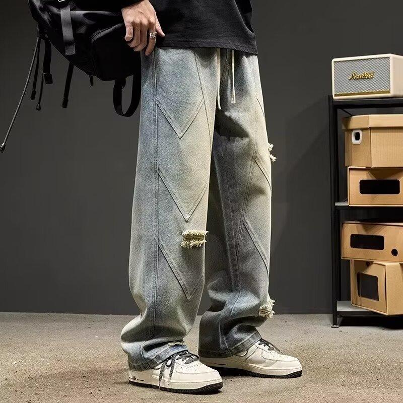 Weite Jeans Herren Herbst Amerikanischer Retro Trendmarke Locker Gerade Hosen Jungen Frühling und Herbst Zerrissen Lässige Hosen