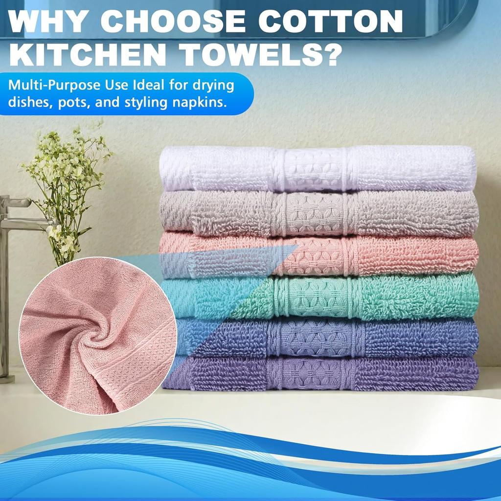 6 Pack 100% Cotton Wash Cloth, 13x13 Inch Highly Absorbent and Soft Feel Fingertip Towels, Machine Washable Washcloths for Bathroom, Gym, Hotel, Spa