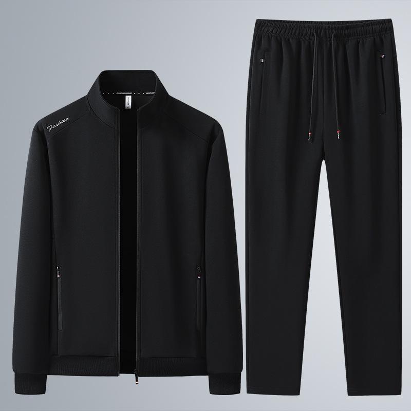 

Весенне-осенний мужской хлопковый спортивный костюм, толстовка со стойкой, повседневный стильный кардиган для мужчин среднего и пожилого возраста, свободного кроя XXL чёрный