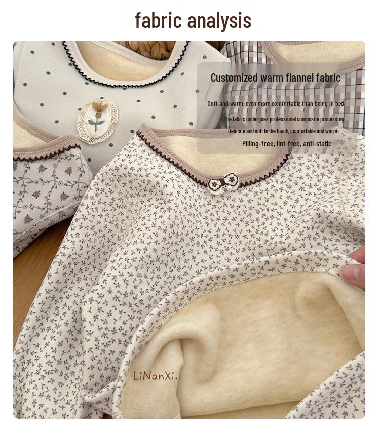 Girls' 2025 Winter Pajama Set: Korean-Style Floral, Fleece-Lined, Comfortable Home Wear