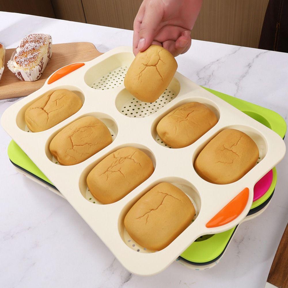 8 Grids Bread Baking Form Silicone Hamburger Bun Mold Silicone Baking Pan  Kitchen Bakeware