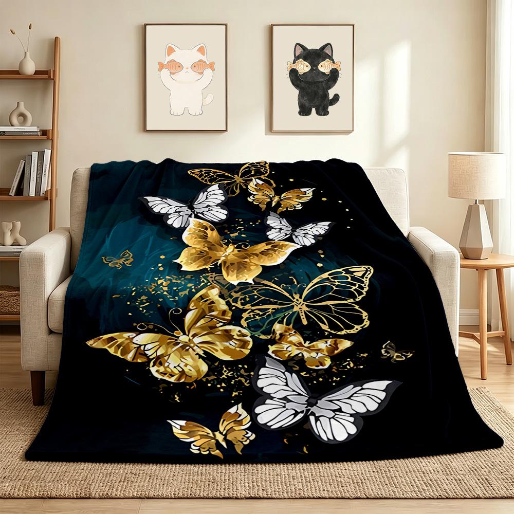 Golden Butterflies Flannel Blanket Throw Blanket Soft Warm Sofa Bed Camping Car home Decor Unique Christmas Gift C93089