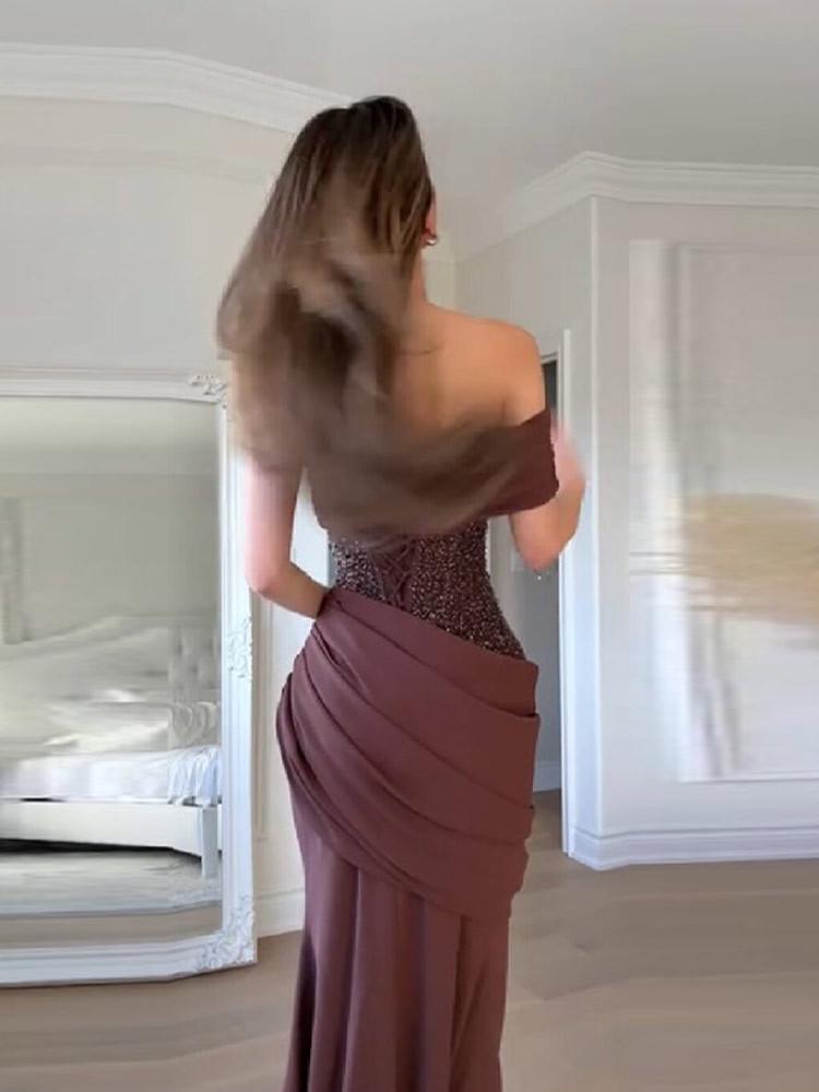 2026 Spring/Summer One-Shoulder Sequin Bustier Evening Gown with Large Skirt
