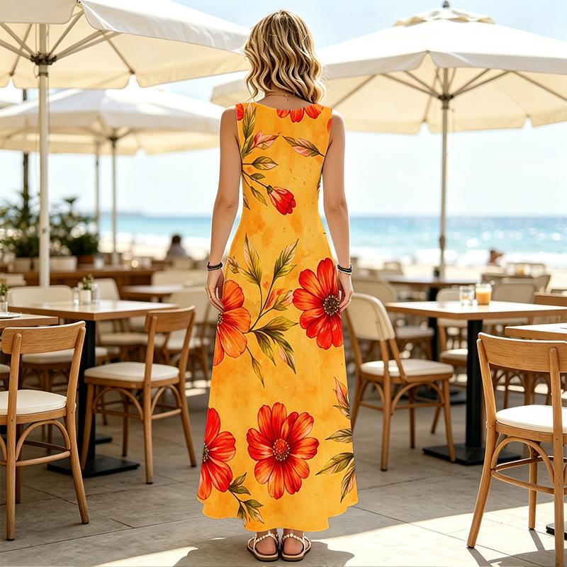 Women's Sleeveless Tank Maxi Dress,Relaxed Fit,Soft Comfortable Fabric,Vibrant Prints,Perfect for Daily Casual & Vacation,Elegant Stylish