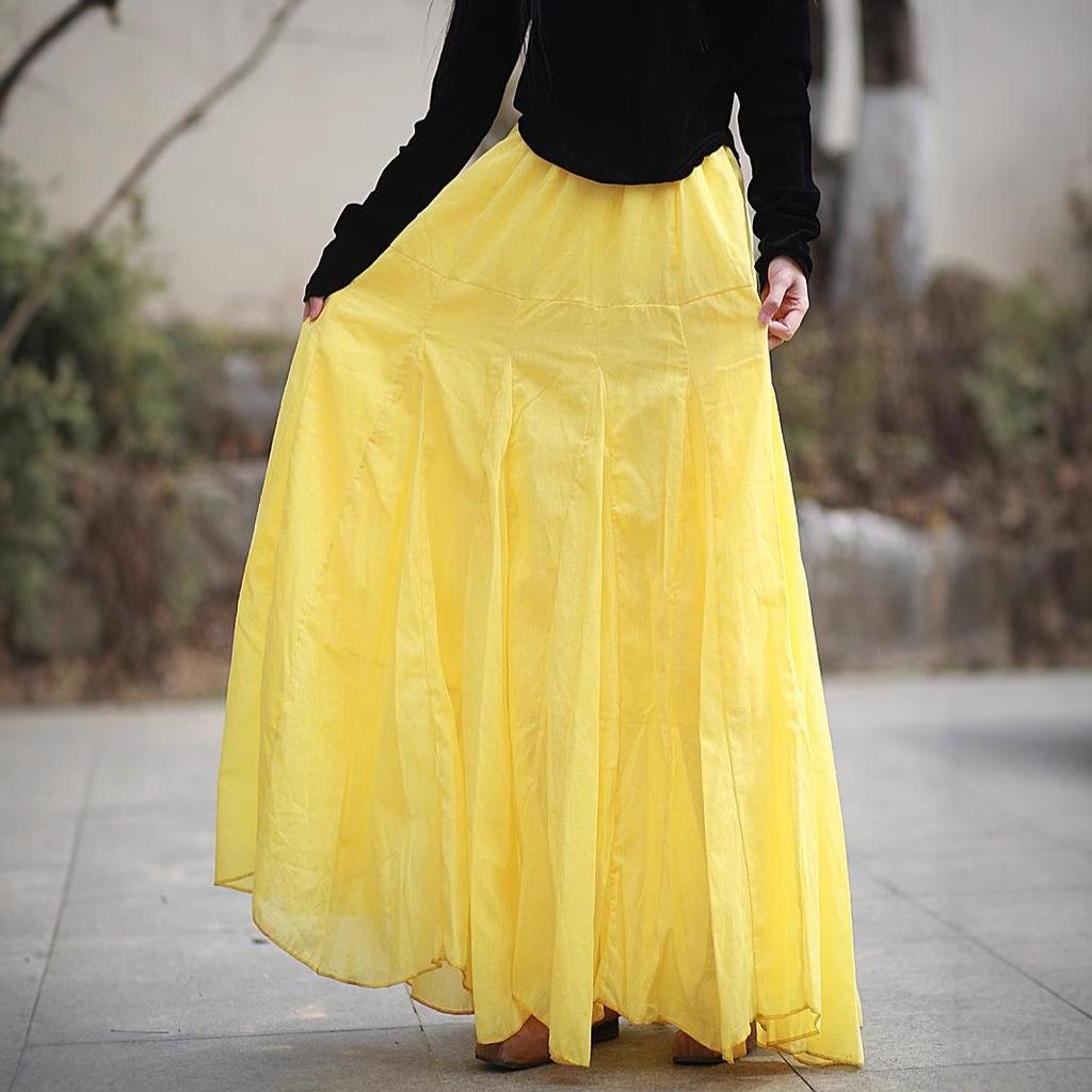 Spring/Summer Cotton Double-Layer Fishtail Midi Skirt - Cool Lotus Step Design, Available In 4 Colors