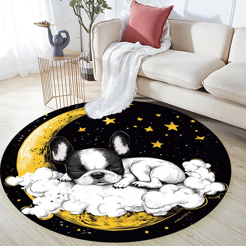 Cartoon Boston Terrier pattern round rug,Carpet Rug for Living Room Bedroom  Playroom ,Non-slip Floor Mat,Holiday Gifts and Birthday Gifts.