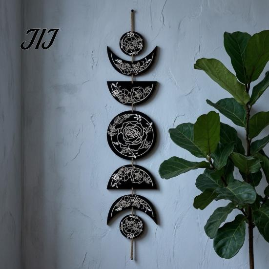 Artistic Wood Moon Phase Decor Boho Wall Decoration, Phases Art, Minimalist Star Wooden Art Gothic Witchy Door Pediment Pediments Hanging Sign