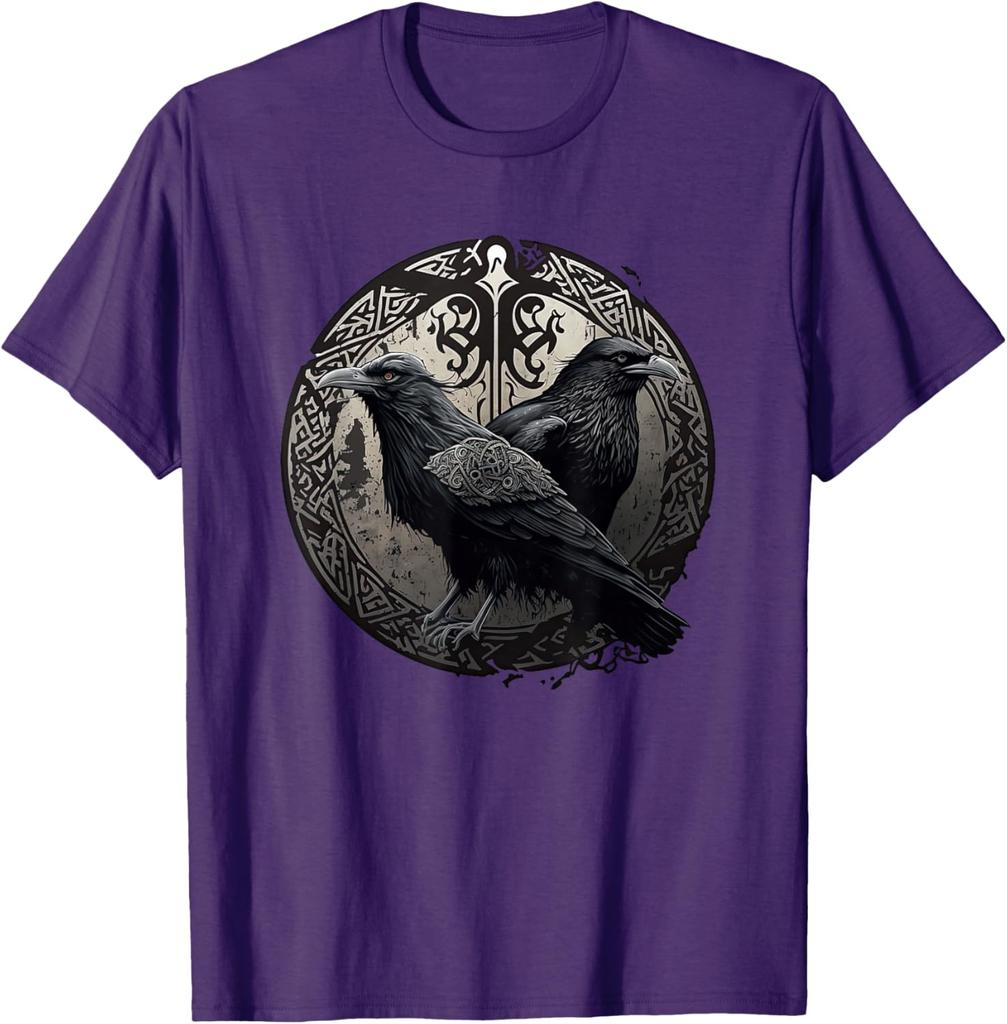 Huginn Muninn Ravens Norse Mythology Viking Symbol Graphic TShirt Men Casual Cotton Tee
