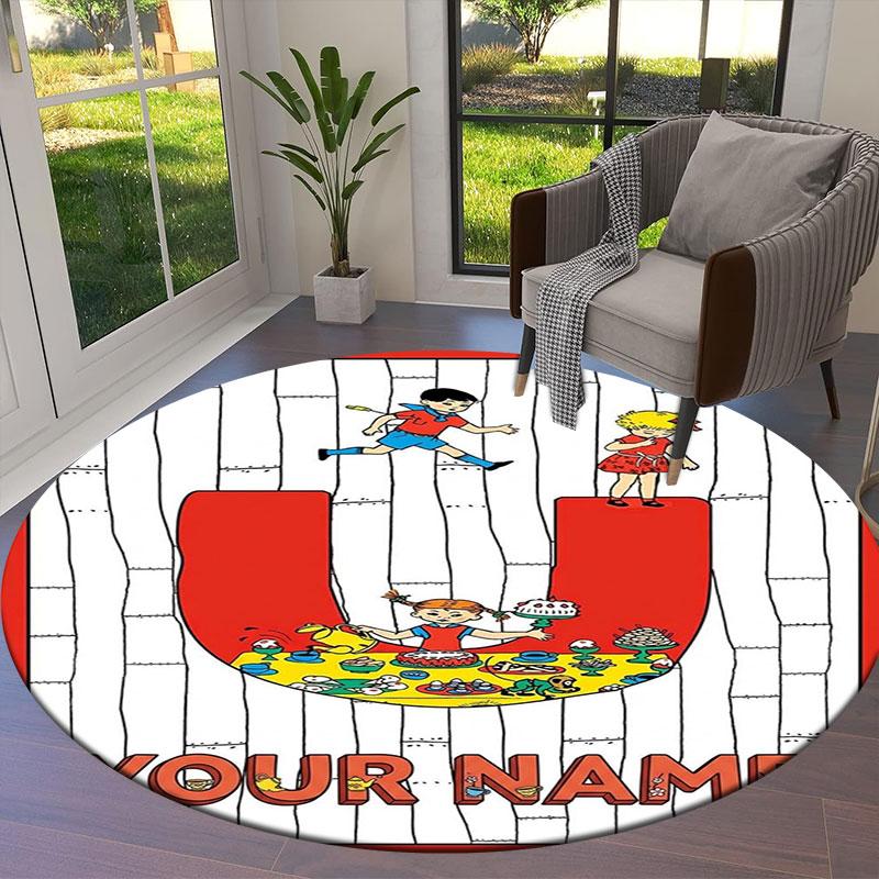Pippi Longstocking Custom Name Round Area Rug,Carpet Rug for Living Room Bedroom Sofa Playroom Decor,Non-slip Floor Mat
