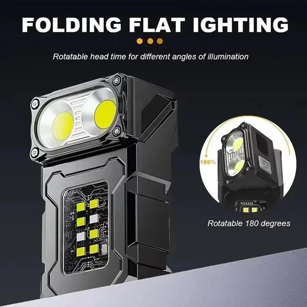 Mini Led Cob Flashlight Dual Light Source Multifunctional Flashlights Portable Keychain Multiple Modes Usb Charged 180°rotatable