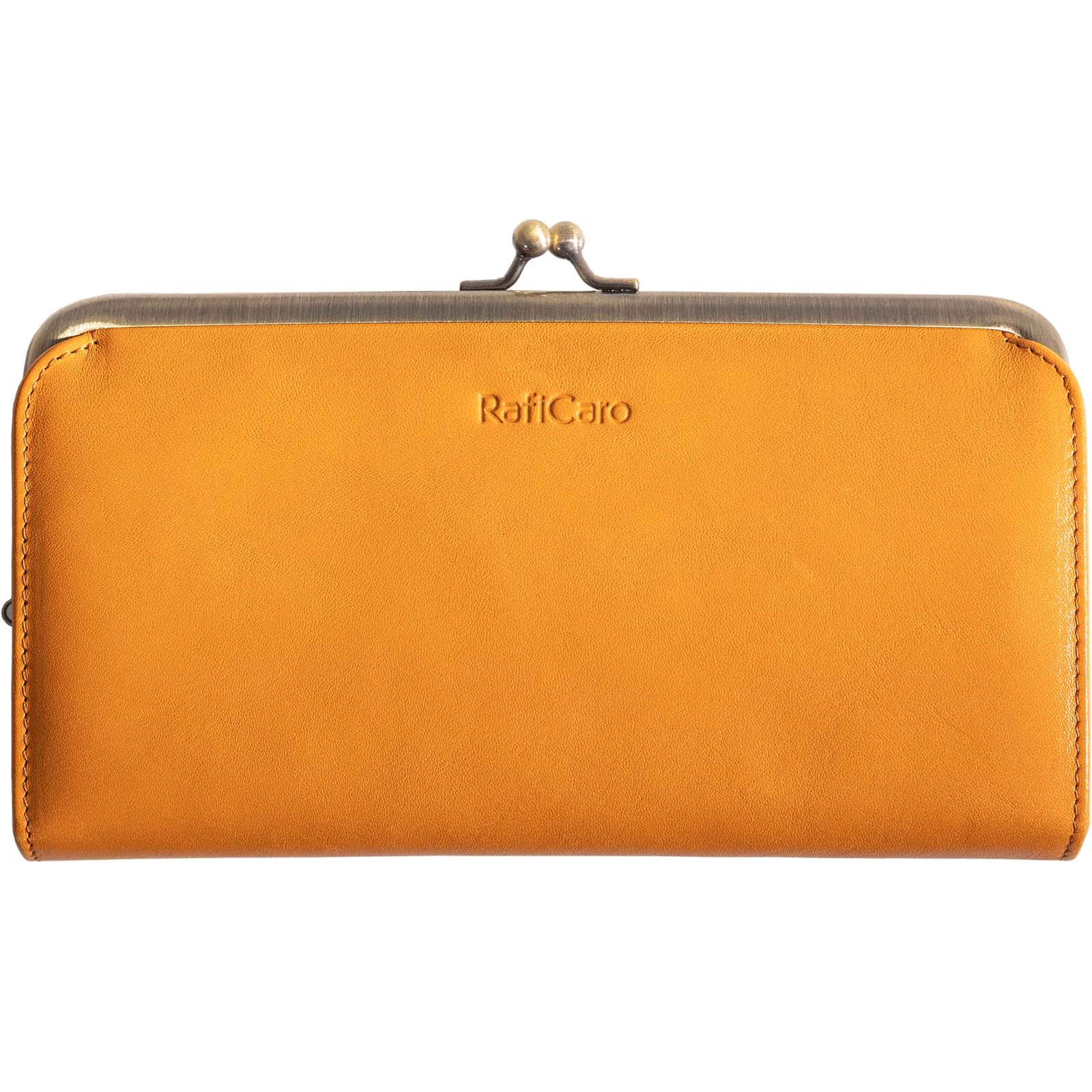 

[RafiCaro] Women s Wallet, Clasp Closure, Long Wallet, Genuine Italian Leather, Slim, Clasp Coin Purse, Card Slots, Large Capacity, Box-Shaped, Brown