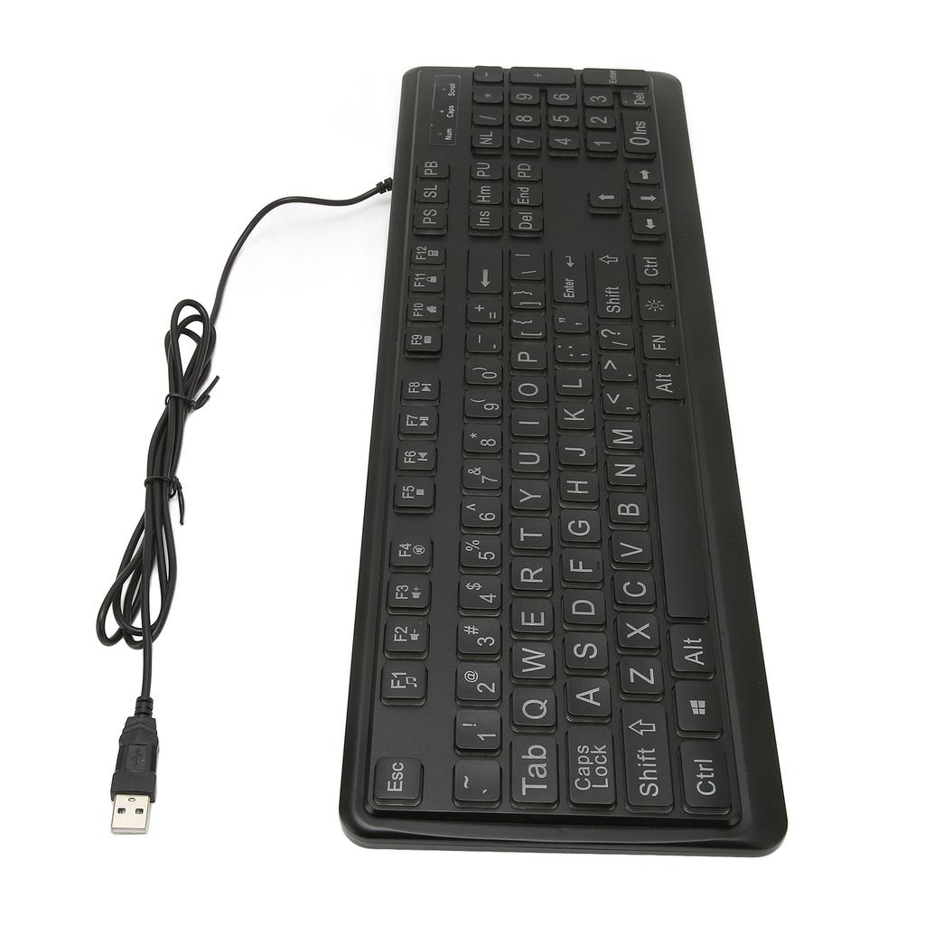 Large Print Keyboard Large Bold Letters 104 Keys Standard Full Size USB Wired White LED Backlit