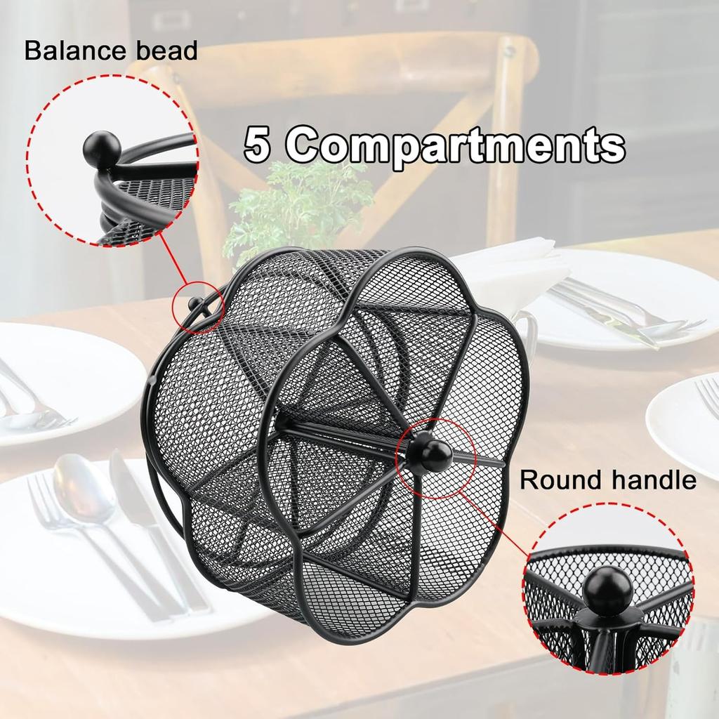 360° Rotating Silverware Utensil Caddy Holder - 5 Compartment Whirling Utensil Holder Kitchen Countertop Organizer for Spoon Fork Flatware Storage