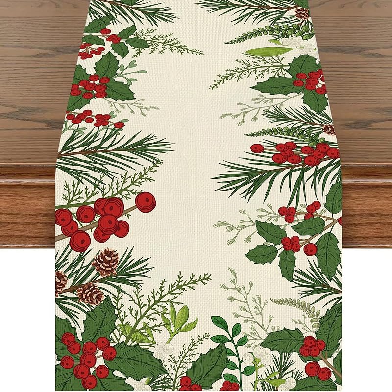 Christmas Table Runner 12x71 Inch , Elegant Pinecone Pattern Table Decor for Holiday Party, Dining , Kitchen, Buffet - Festive Christmas Table PineCone