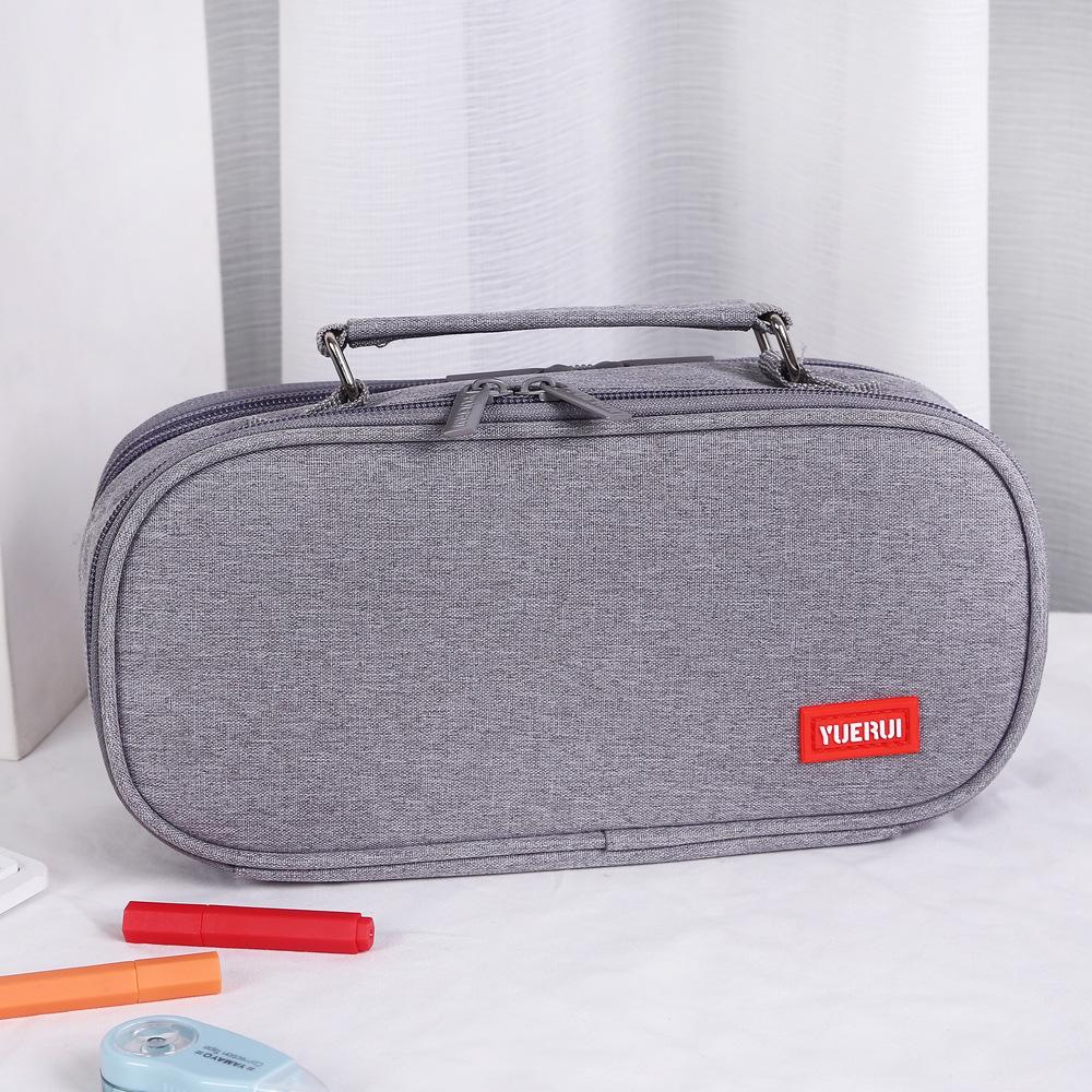 Large Capacity Double Zipper Canvas Pencil Case - Simple, Portable, Double Layer for Junior High Students