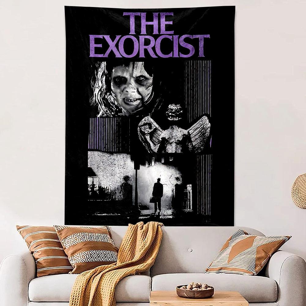 The Exorcist Horror Tapestry Wall Hanging, Classic Demon Movie Art, Spooky Wall Decor for Bedroom Man Cave