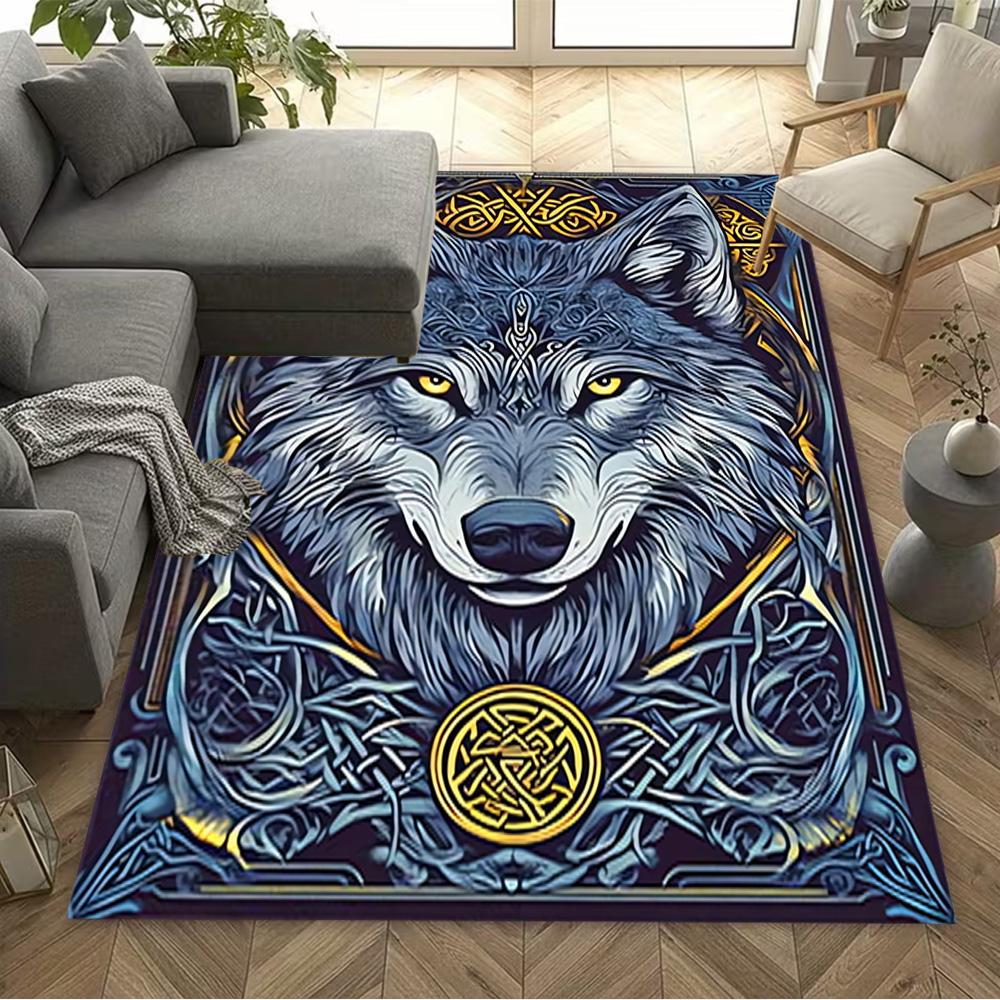 1pc Wolf Forest Scene Rug Home Carpet Non Slip Office Decor Gift Living Room Bedroom