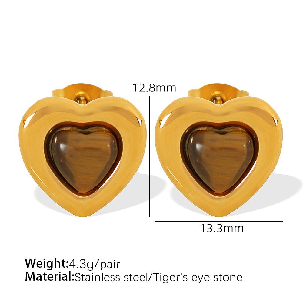 French Retro Niche Design Glass Stone Tiger'S Eye Stone Love Jewelry Set Women'S Simple High-End Clavicle Neck Chain
