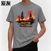 Übergroßes Sommer Herren T-Shirt Kalifornien Feuer Silhouette Bäume Gebet Kurzarm Bequem Rundhals T-Shirt